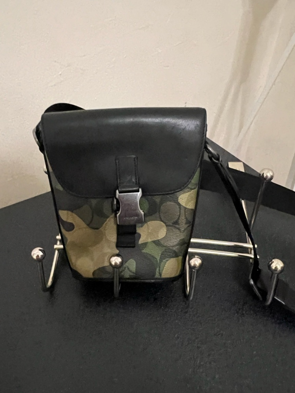 Coach Men’s Green Camouflage Leather-Trim Crossbody Bag